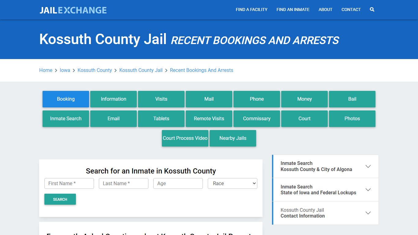 Kossuth County Jail Recent Bookings And Arrests - Jail Exchange