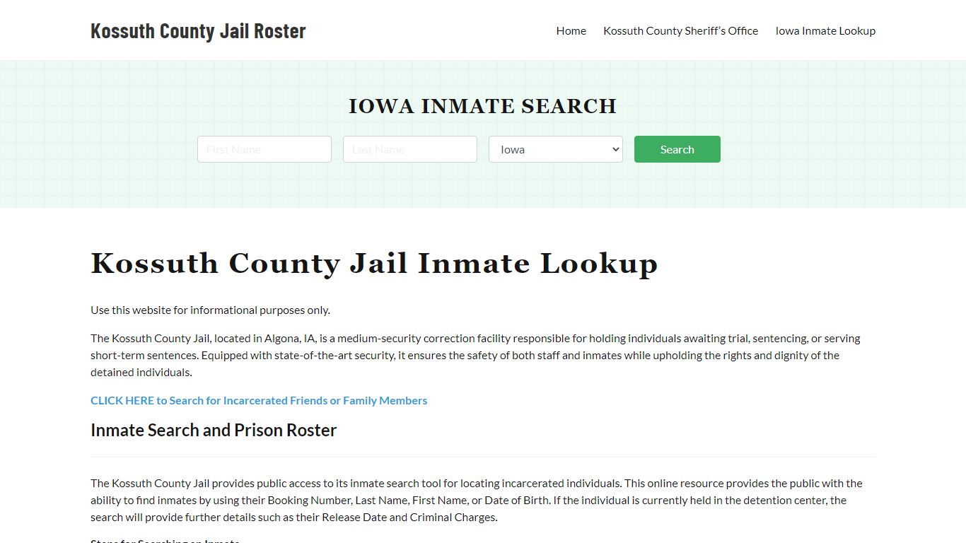 Kossuth County Jail Roster Lookup, IA, Inmate Search