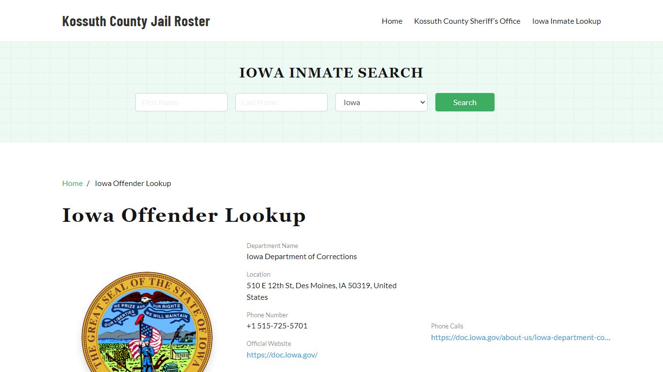 Iowa Inmate Search, Jail Rosters - Kossuth County Jail